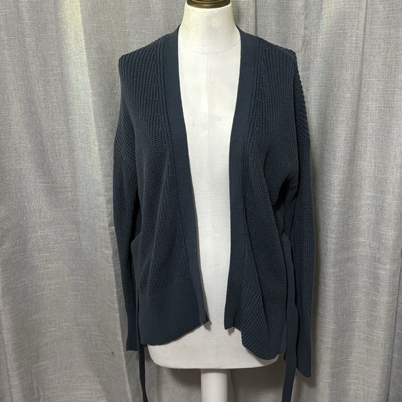 Loft Outlet-Open Front Cardigan With Ties-Sz S-Cotton-Blue Gray Color-Worn 1X - Picture 3 of 15